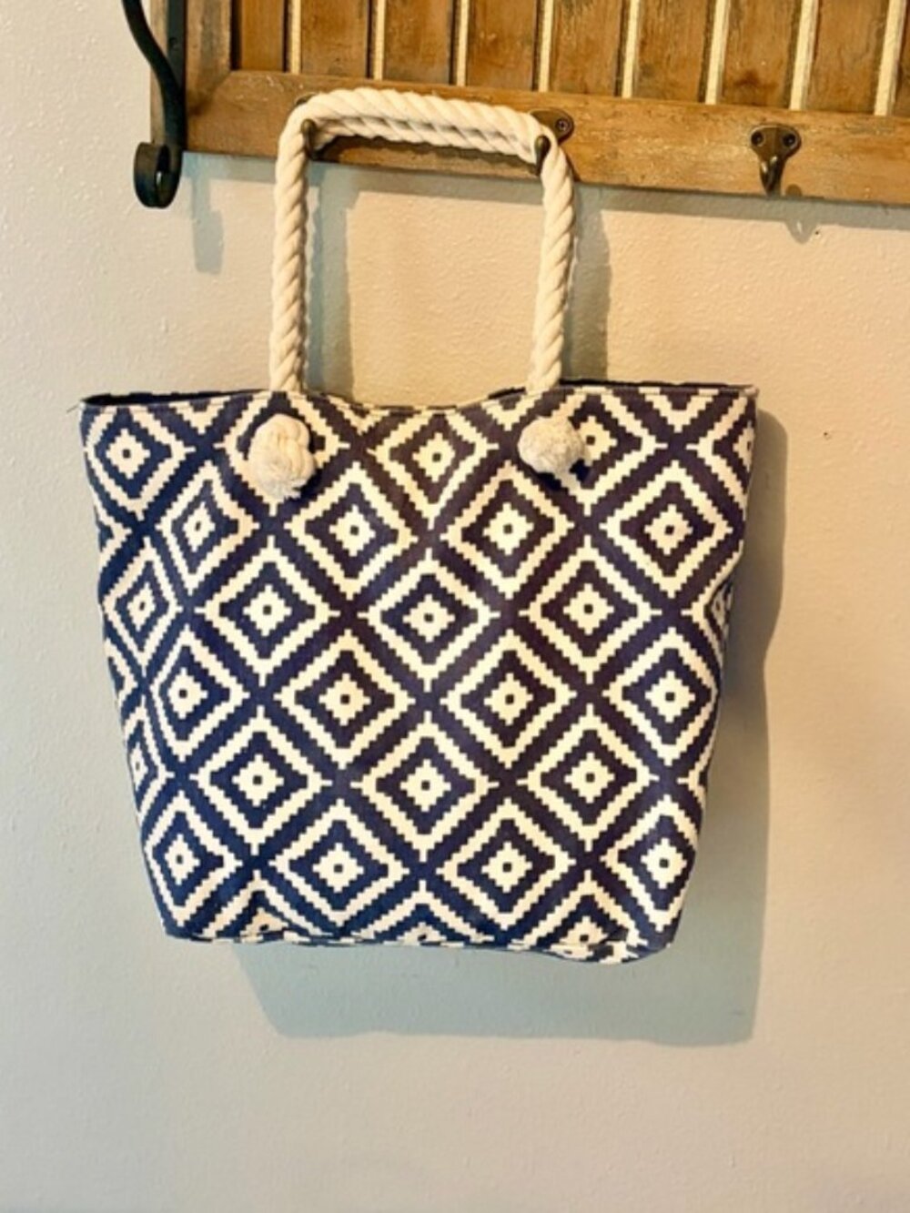 Summer And Rose Navy And White Canvas Print Tote